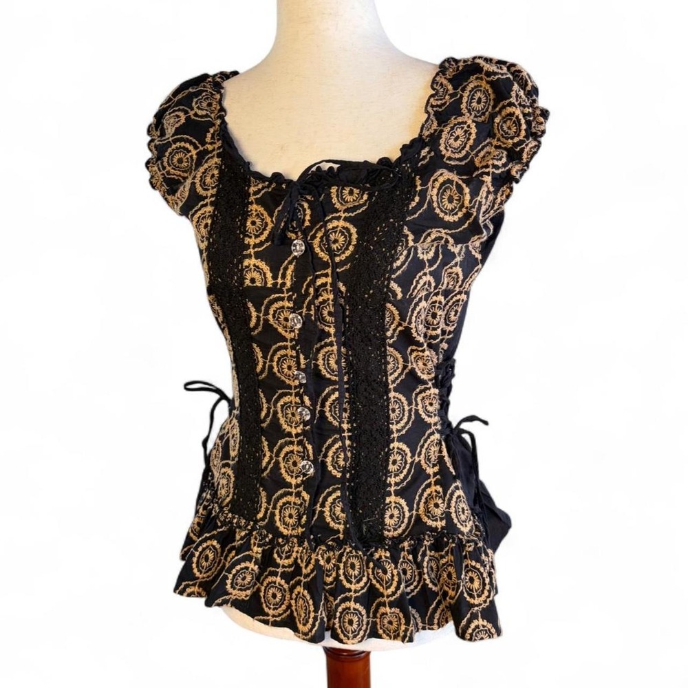 Vintage 90s/Y2K Whimsigoth embroidered corset top